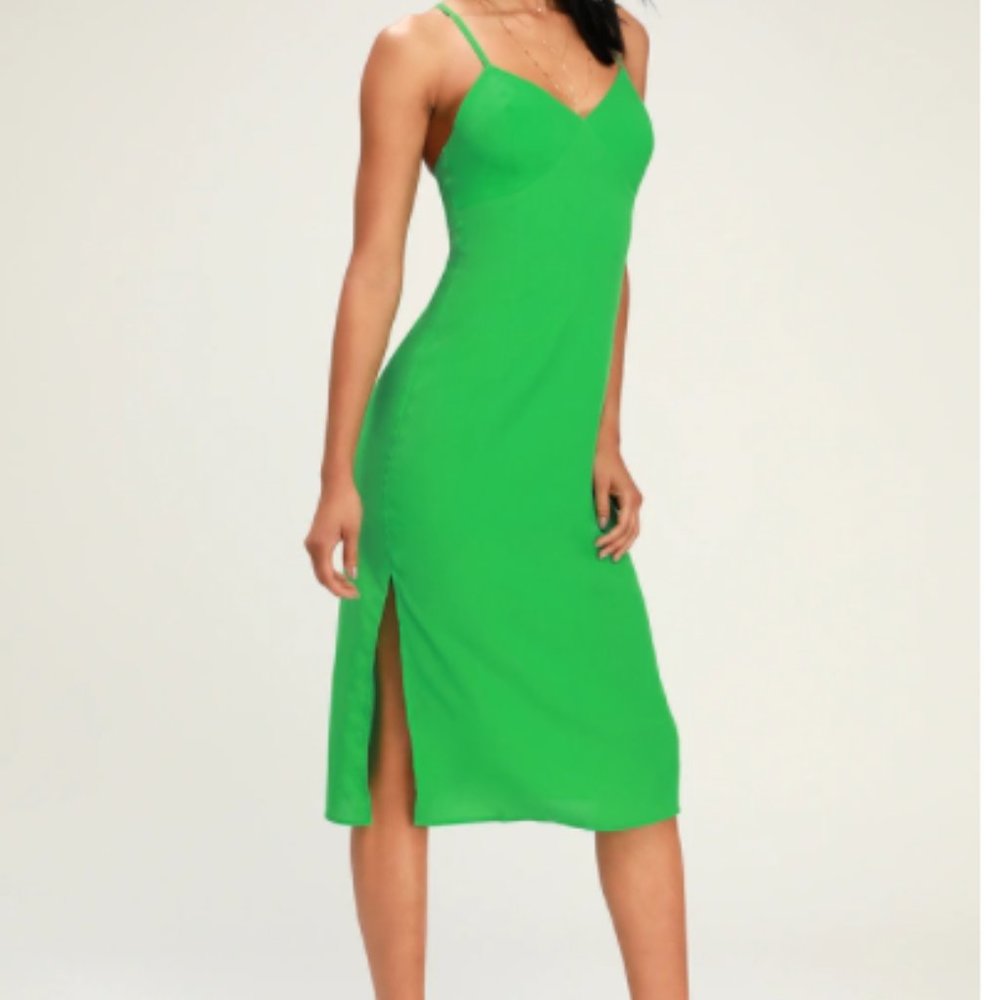 Bright Green Lace-Up Midi Slip Dress